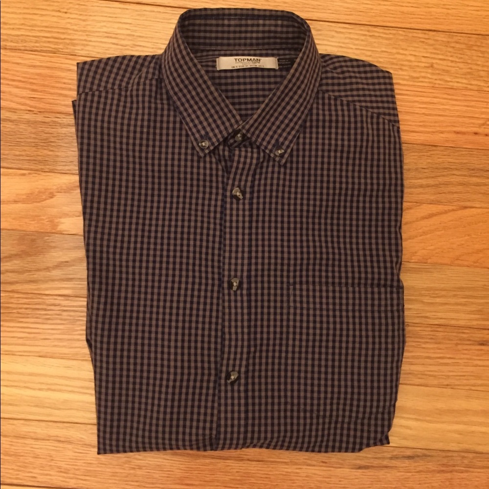 Topman Checked Blue Gray Slim Fit Shirt